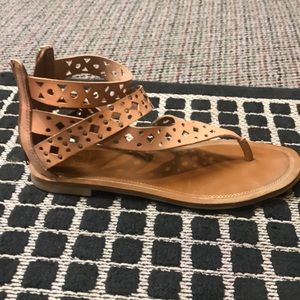 Flat sandals with zipper back and grommet detail